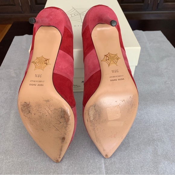 Charlotte Olympia DESIREE IN STRIPES Suede Pumps Rouge/Dark Pink SZ 8.5/EU 38.5 - Picture 12 of 14